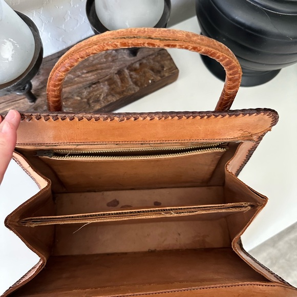 Vintage Leather Tooled Floral Embossed Satchel